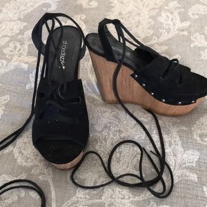 Black Lace-Up Wedges